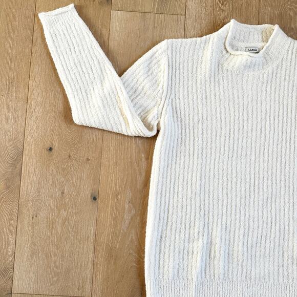 LL Bean womens ribbed mock neck pull over ivory sweater medium regular 35% wool - Picture 7 of 8